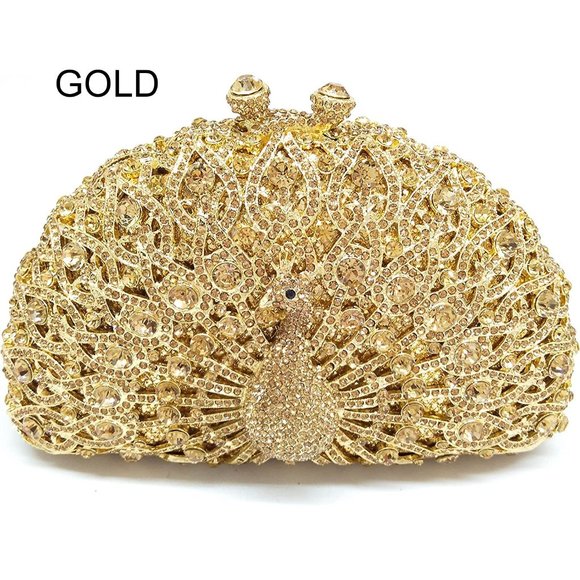 NWT Sparkling Bling Swarovski Crystal Rhinestone Peacock Clutch Bird Pur…